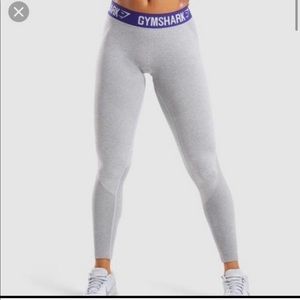 grey gymshark flex leggings with purple band